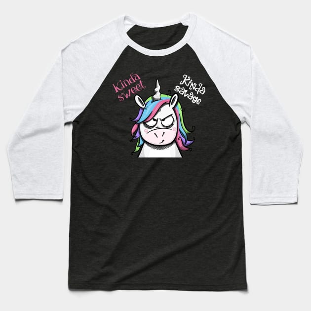 Kinda Sweet, Kinda Savage Unicorn Baseball T-Shirt by Fun4theBrain